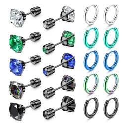 JeryWe 5 Paare Titanium Schraube zurück Ohrstecker 5 Paare Reifen Ohrringe für Männer Frauen, Regenbogen 5A Cubic Zirkonia Schlaf Hypoallergene Ohrstecker für empfindliche Ohren A von JeryWe