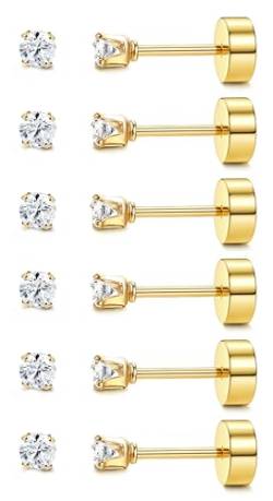 JeryWe 6 Paar 20G 2mm Tiny Stud Ohrringe FüR Frauen MäNner Knorpel Ohrstecker Cz Ohrringe Flatback Stud Ohrringe Piercing Schmuck von JeryWe