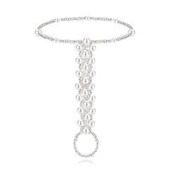 JeryWe Bohemian Perlen Fußkette mit Zehenring für Damen Perlen Strand Sandalen für Hochzeit und Barfuß, elastische Perlen Fußkettchen für Damen und Mädchen, Metall von JeryWe
