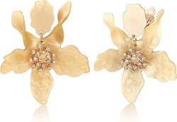 JeryWe Boho Blume Tropfen Ohrringe für Frauen Und Mädchen Modische Clip-Ohrringe ohne Piercing Acryl Floral Lange Ohrringe Schmuck von JeryWe