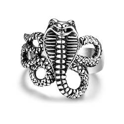 JeryWe Gothic Punk Edelstahl Ring für Herren Männer Damen Schlangenring Bandring Retro Statement Fingerring für Halloween Weihnachten Y2K Zubehör Silber schwarz Größe 67 von JeryWe