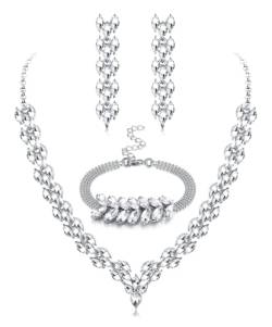 JeryWe Hochzeit Schmuck Sets für Damen Kristall Halskette Vintage Strass Anhänger Ohrringe und Armband Set Braut Hochzeit Party Prom Kostüm Brautschmuck（Stil2） von JeryWe