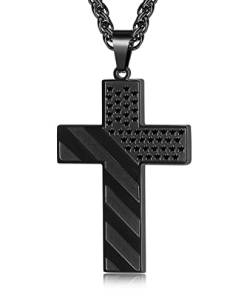 JeryWe Kreuz Halskette für Herren für Männer Edelstahl Schmuck Schwarze Geschenk Kreuz Anhänger mit 56cm Kette von JeryWe