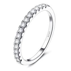 JeryWe Ringe 925 Sterling Silber für Damen Frauen Verlobungsring Eheringe Cubic Zirkonia Eternity Ring Fingerring Trauringe Vorsteckring Engagement Promise Ring Schmal 2MM Größe52 von JeryWe