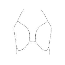 JeryWe Strass Körperkette Boho Kristall Brustkette Silber für Damen Mädchen Sexy Bling BH Kette Nachtclub Bikini Sommerstrandkette Körperschmuck Silber-C von JeryWe