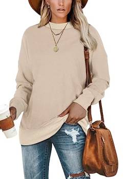 Jescakoo Pullover Damen Langarm Sweatshirt Rundhals Leicht Langarmshirt Lockere Passform Oberteile Herbst Winter Khaki XL von Jescakoo