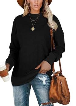 Jescakoo Pullover Damen Langarm Sweatshirt Rundhals Leicht Langarmshirt Lockere Passform Oberteile Herbst Winter Schwarz M von Jescakoo