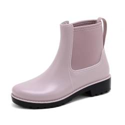 Jesindr Gummistiefel Damen Halbhoch Wasserdicht, Anti-Rutsch Atmungsaktiv Stiefeletten, Bequem Gummi Regenschuhe, Schwarz Chelsea-Stiefel, Rosa, 40 EU von Jesindr