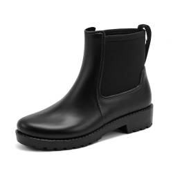 Jesindr Gummistiefel Damen Halbhoch Wasserdicht, Anti-Rutsch Atmungsaktiv Stiefeletten, Bequem Gummi Regenschuhe, Schwarz Chelsea-Stiefel, Schwarz, 38 EU von Jesindr