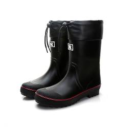 Jesindr Gummistiefel Herren, Grundlegend Original Bequem Rutschfesten Wasserdicht Stiefel, Kontraktion Einstellbar Atmungsaktiv Gartenstiefel, Schwarz/rot, 42 EU von Jesindr