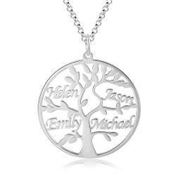 Namenskette 925 Sterling Silber Personalisierte Namen Lebensbaum Halskette Stammbaum des Lebens Anhänger mit Gravur 1-8 Namen Mutter BFF Familien Schmuck Geschenk (Silber, Kupfer) von Jessemade