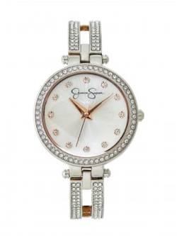 Jessica Simpson Damen-Uhren mit Kristall-Diamant-Armreif, analoge Quarz-Armbanduhr für Frauen – einzigartige Geschenke für Sie, silber, Analog von Jessica Simpson