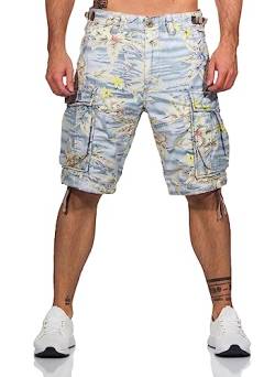 Jet Lag Cargo Shorts 17-131 mit floralem Muster - Flower Green, Flower Blue, Hawaii Flower, Farbe:Purple Hawai Flower, Größe:W31 von Jet Lag