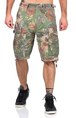 Jet Lag Cargo Shorts 17-131 mit floralem Muster - Flower Green, Größe:W40 von Jet Lag