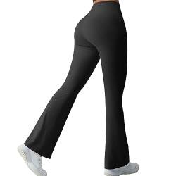 Jetjoy Schlaghose Damen Flared Leggings Hohe Taille Yogahose Gerippt Nahtlos Sporthose Fitness Flare Pants Stretch Freizeithose Jazzpants Lange Hose Weites Bein Schlaghosen Mädchen 70er,Schwarz,S von Jetjoy