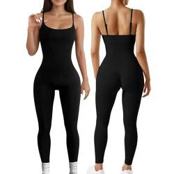 Jetjoy Sport Jumpsuit Damen Eng Spaghetti Strap Gerippte Yoga Jumpsuits Full Body Sexy Einteiler Ganzkörperanzug Padded Overall Romper Bodysui,schwarz,S von Jetjoy