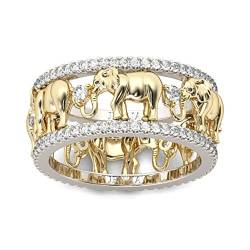 Jeulia 1.5 Karat Elefant Ring Ehering für Frauen 18 Karat vergoldet Verlobungsring Set Zweifarbige Rundschliff Zirkonia Ringe Jubiläumsversprechen Romantisches Geschenk (52（16.5）, Weiß) von Jeulia