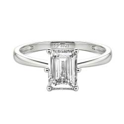Jeulia 925 Silber Ring Für Damen Mädchen 1.55 ct Verlobungsring aus Sterlingsilber im Smaragdschliff Engagement Versprechen Jubiläum Bandringe (#3, 63(20.2)) von Jeulia