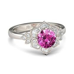 Jeulia 925 Sterling Silber Damenring mit Blumen-Rundschliff Zirkonia Ringe Jubiläums Ewigkeitsring Verlobungsring mit Schmuckschatulle zum Weihnachten, Valentinstag (Ausgefallenes Rosa, 53(16.9)) von Jeulia