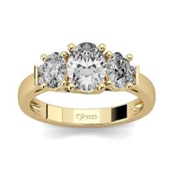 Jeulia 925 Sterling Silber Ring Damen Gelbes Gold Verlobungsring Ewigkeitsringe Eheringe Zirkonia Kristall Damenring zum Jubiläum, Weihnachten, Valentinstag (Ovaler Schnitt, 56(17.7)) von Jeulia