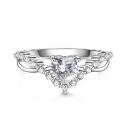 Jeulia 925 Sterling Silber Ring Damen Verlobungsring Ewigkeitsringe Eheringe mit gedrehtem Schaft und Herzschliff für ihre Frauen Mädchen zum Geburtstag, Weihnachten, Valentinstag (Silver, 53(16.9)) von Jeulia