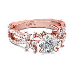 Jeulia 925 Sterling Silber Ring Damen aus Roségold Verlobungsring Ewigkeitsringe Eheringe Zirkonia Kristall Damenring zum Weihnachten, Valentinstag (Runder Schnitt mit Blumenmuster, 52(16.5)) von Jeulia