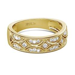Jeulia 925 Sterling Silber Ringe Milgrain Rundschliff Damen Band Jubiläum Versprechen Ringe mit Schmuckschatulle für Sie Frauen Mädchen (Gelbes Gold, 51(16.1)) von Jeulia