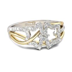 Jeulia Breiter 925 Silber Ring Verlobungsring Ewigkeitsringe Eheringe Für Damen Mädchen Jubiläums Ringe mit Schmuckschatulle zum Weihnachten, Valentinstag (Doppelstern-Design, 50(15.7)) von Jeulia