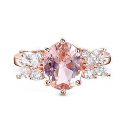 Jeulia Cluster Oval Morganit Sterling Silber Ring Band Verlobungsversprechen Jubiläumsringe für ihre Frauen Mädchen (Roségold, 53(16.9)) von Jeulia