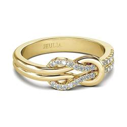 Jeulia Damen Keltischer Knoten Ringe Sterling Silber Diamant Ringe Schmuck für Braut Hochzeit Band Verlobungsring (62 (19.8)) (Yellow Gold, 63（20.2）) von Jeulia