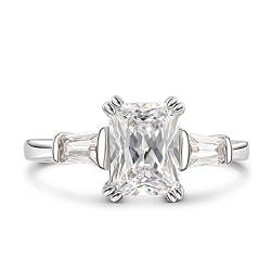 Jeulia Damen Ring Silber Verlobungsring:Baguette Cut Zirkonia Hochzeitsring Promise mit Weiße Diamant Schmuck für Frauen (66（21.0）, Silber) von Jeulia