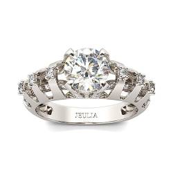 Jeulia Damen Ring aus Sterlingsilber einzigartiger runder Schliff Jubiläums Versprechensbandringe mit seitlichen Steinen für Verlobung Jahrestag Weihnachten (Silber, 54(17.3)) von Jeulia