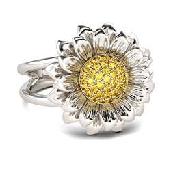 Jeulia Damen Sonnenblume Ringe Sterling Silber Blume Ringe Schmuck für Verlobungsring Trauring Ehering (51 (16.2)) von Jeulia