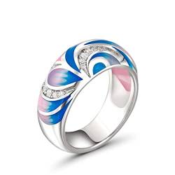 Jeulia Damen Sterling Silber Ring:Mehrfarbig Emaille Blumen Diamant Band Ring für Frauen Mädchen Breiter Ring Party Schmuck Personalisierte Anniversary Geschenk (56（17.7）, Enamel) von Jeulia