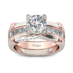 Jeulia Diamant Band Ringe Dame Sterling Silber Ring Hochzeitring Verlobung Jahrestag Versprechen Braut Sets Ring für Frauen und Mädchen Mit Geschenkbox (1Rose Gold, 62 (19.8)) von Jeulia