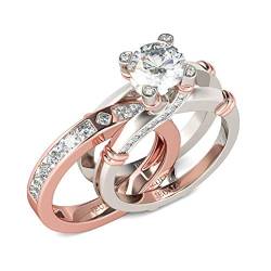 Jeulia Diamant Band Ringe Dame Sterling Silber Ring Hochzeitring Verlobung Jahrestag Versprechen Braut Sets Ring für Frauen und Mädchen Mit Geschenkbox (1Rose Gold, 66 (21.0)) von Jeulia