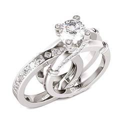 Jeulia Diamant Band Ringe Dame Sterling Silber Ring Hochzeitring Verlobung Jahrestag Versprechen Braut Sets Ring für Frauen und Mädchen Mit Geschenkbox (2Silver, 64 (20.6)) von Jeulia