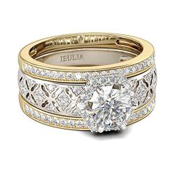 Jeulia Diamant Band Ringe Dame Sterling Silber Ring Vintage Halo Rundschliff Hochzeitring Verlobung Jahrestag Versprechen Braut Sets Ring für Frauen und Mädchen Mit Geschenkbox (Golden, 56(17.8)) von Jeulia