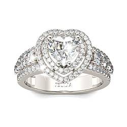 Jeulia Doppel Halo Herzschliff Ring Damen Sterling Silber Ring Schmuck Geschenk für Verlobungsring Trauring Ehering Täglich (60 (19.1)) von Jeulia