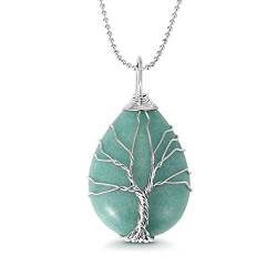 Jeulia Heilung Kristall Anhänger Halskette:Baumleben Natürliche Edelstein Energie Amethyst Halskette für Frauen Männe Quarz-Schmuck Weihnachten Halloween Anniversary Geschenk (Aventurine) von Jeulia