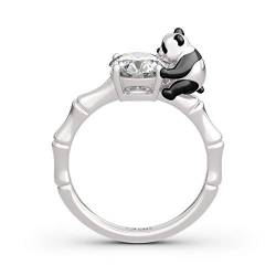 Jeulia Hug Me Cute Panda Rundschliff Sterling Silber Ring für Frauen Frau Freundin Verlobung Hochzeitstag Weihnachten Geburtstag mit Schmuckschatulle (61 (19.4)) von Jeulia