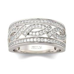 Jeulia Sterling Silber Ring Damen Verlobungsring Ewigkeitsringe Eheringe Breiter Eternity Ring Silber 925 zum Jahrestag, Weihnachten, Valentinstag mit Schmuckschatulle (Verflochtenes Design, 56(17.7)) von Jeulia