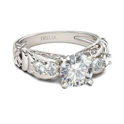 Jeulia Sterling Silber Ring Vintage Rundschliff Bandringe Valentinstag Versprechen Jubiläumsringe für Frauen mit Schmuckbox (Silber, 50(15.7)) von Jeulia