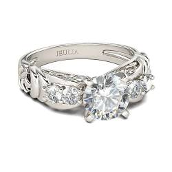 Jeulia Sterling Silber Ring Vintage Rundschliff Bandringe Valentinstag Versprechen Jubiläumsringe für Frauen mit Schmuckbox (Silber, 52(16.5)) (Silber, 56(17.7)) von Jeulia