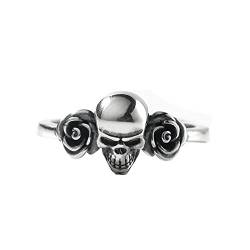 Jeulia Sterling Silber Totenkopf Ring mit Rosenblüte Frauen Schwarz Skull Verlobungsring Vintage Gothic Schädel Verlobungsring Braut Sets Persönlichkeit Mädchen Halloween Schmuck (Rosen, 62（19.8）) von Jeulia