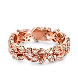 Jeulia Verlobungsring aus Sterlingsilber, gemeißelte Blume und Blatt, einzigartiger Zirkonia-Ring für Damen, Verlobungsring, Schmuck, Geschenk (Roségold, 56(17.7)) von Jeulia