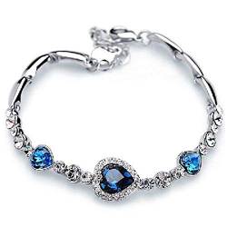 Jeulia Vintage Halo Herz Design Armband Edelstahl mit drei Blaue Herzgeschnittene Steine für Dame und Mädchen von Jeulia