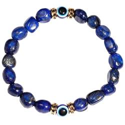Jewboo Echtes Lapis Lazuli mit Böser Blick Perlenarmband, elastisches Armband aus geschliffenen Splittersteinen Reiki-Armband für Frauen und Männer Glücksbringer und Positivität für Herren von Jewboo