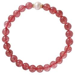 Jewboo Erdbeerquarz mit Süßwasser-Zuchtperlen-Armbänder für Frauen, Stretch-Kristalle und Heilsteine, Damenschmuck von Jewboo
