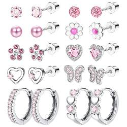 JeweBella 10Paar Kleine Ohrstecker Set für Damen Mädchen Chirurgenstahl Hypoallergen Creolen Ohrringe Schmetterling Blume Herz Tragus Knorpel Piercing Ohrringe Zirkonia Mehrfarbig Ohrstecker Set von JeweBella